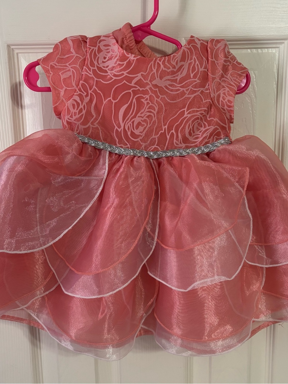 Girls' Coral Pink Floral Tulle Party Dress